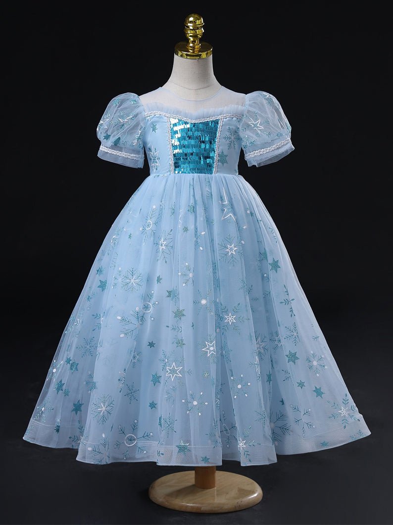 Light - up Princess Sequined Short - sleeved Mesh Dress for Girls' Elsa Party - Uporpor - Uporpor