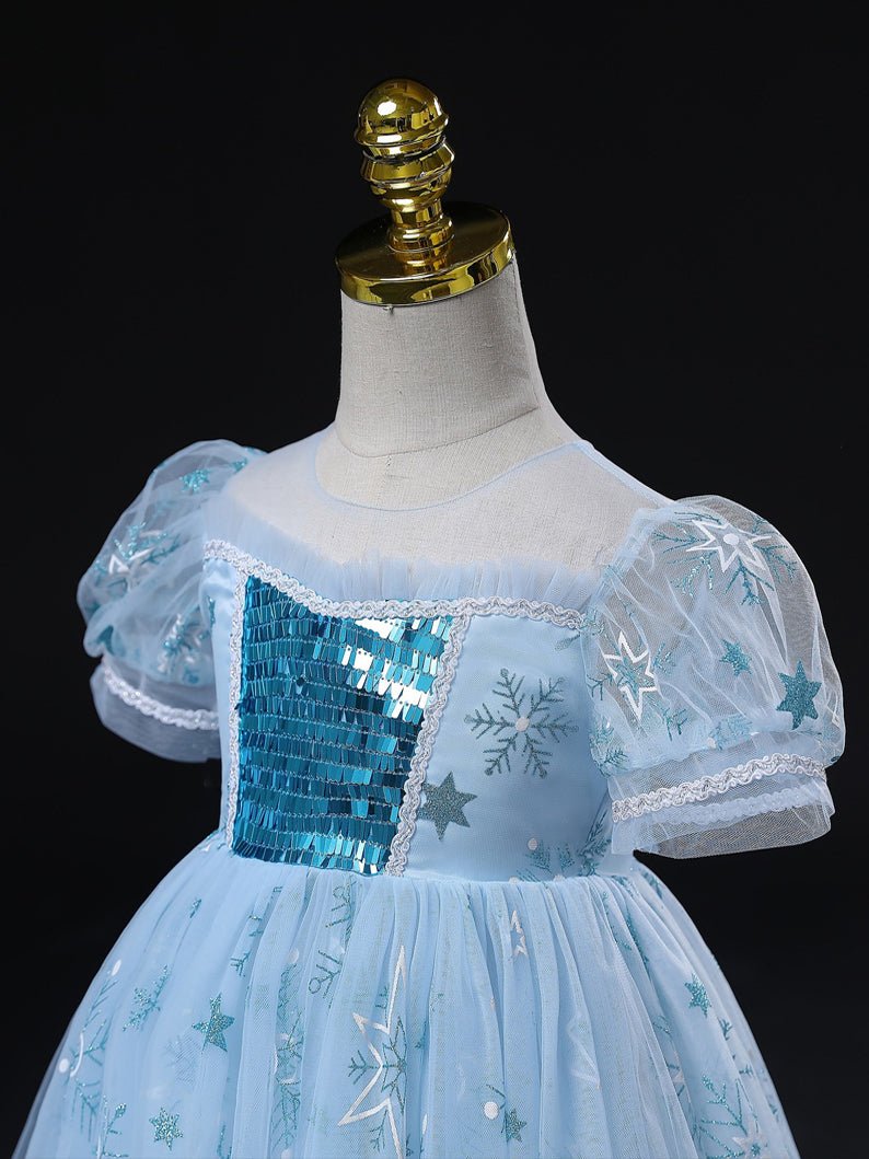 Light - up Princess Sequined Short - sleeved Mesh Dress for Girls' Elsa Party - Uporpor - Uporpor