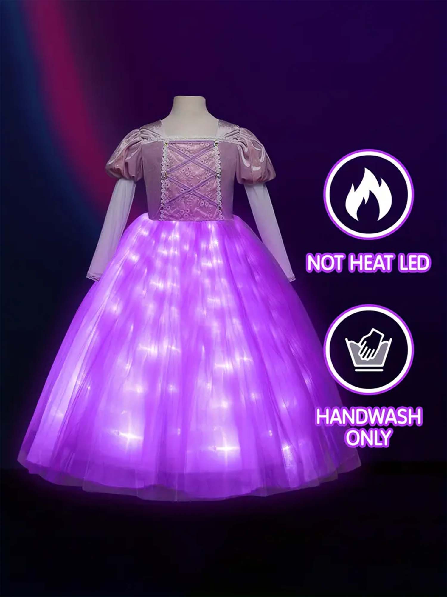 Light Up Purple Princess Dress Costume for Girls – Birthday & Party - Uporpor