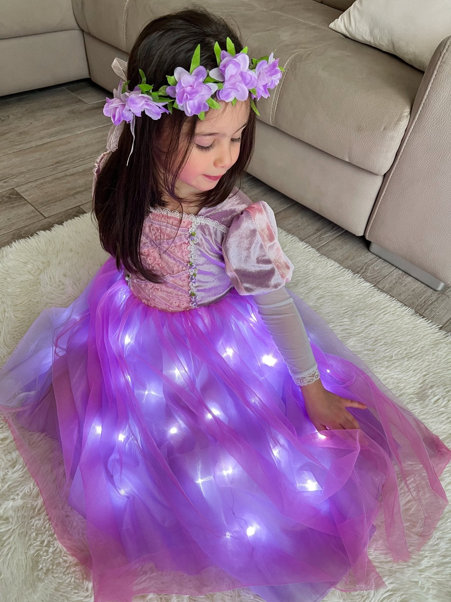 Light Up Purple Princess Dress Costume for Girls – Birthday & Party - Uporpor