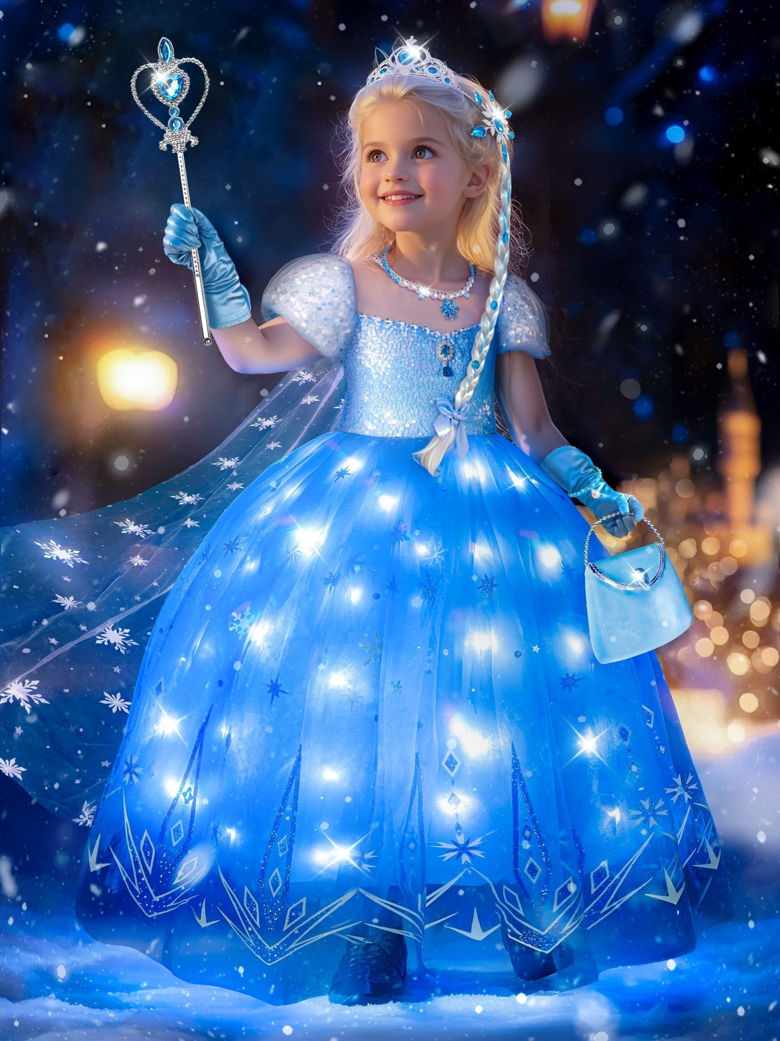 Light - Up Snow Princess Dress with Accessories for Little Girls – Complete Costume Set - Uporpor