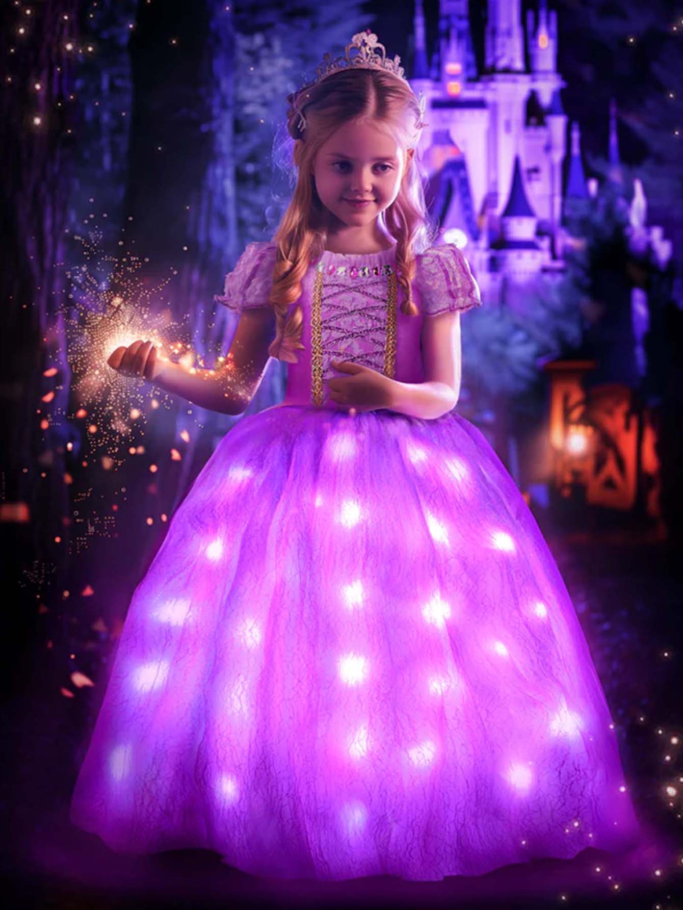 Light Up Sparkling Princess Dress Costume for Little Girls, 6-7Y