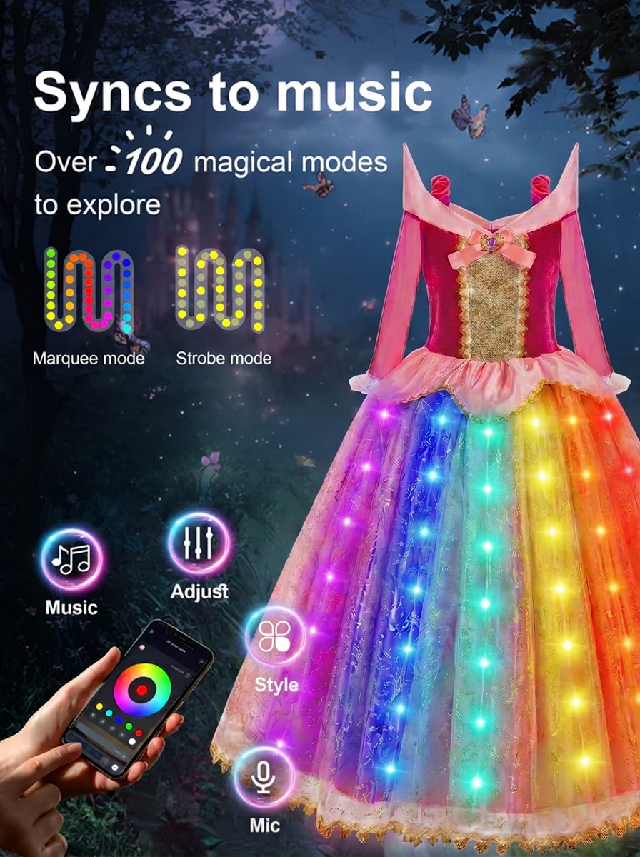 Magical Glow - in - the - Dark Princess Gown: Sparkly Rainbow LED Dress Up Set for Little Girls - Perfect for Fairy Parties & Holiday Magic - Uporpor