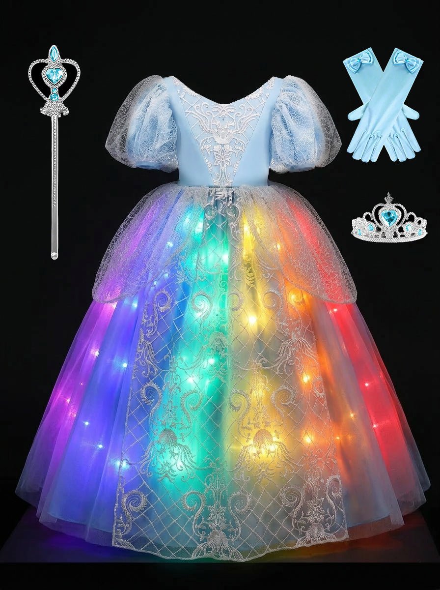 Magical LED Blue Sparkle Princess Dress – Toddler Girl’s Glowing Halloween Costume & Birthday Gown - Uporpor