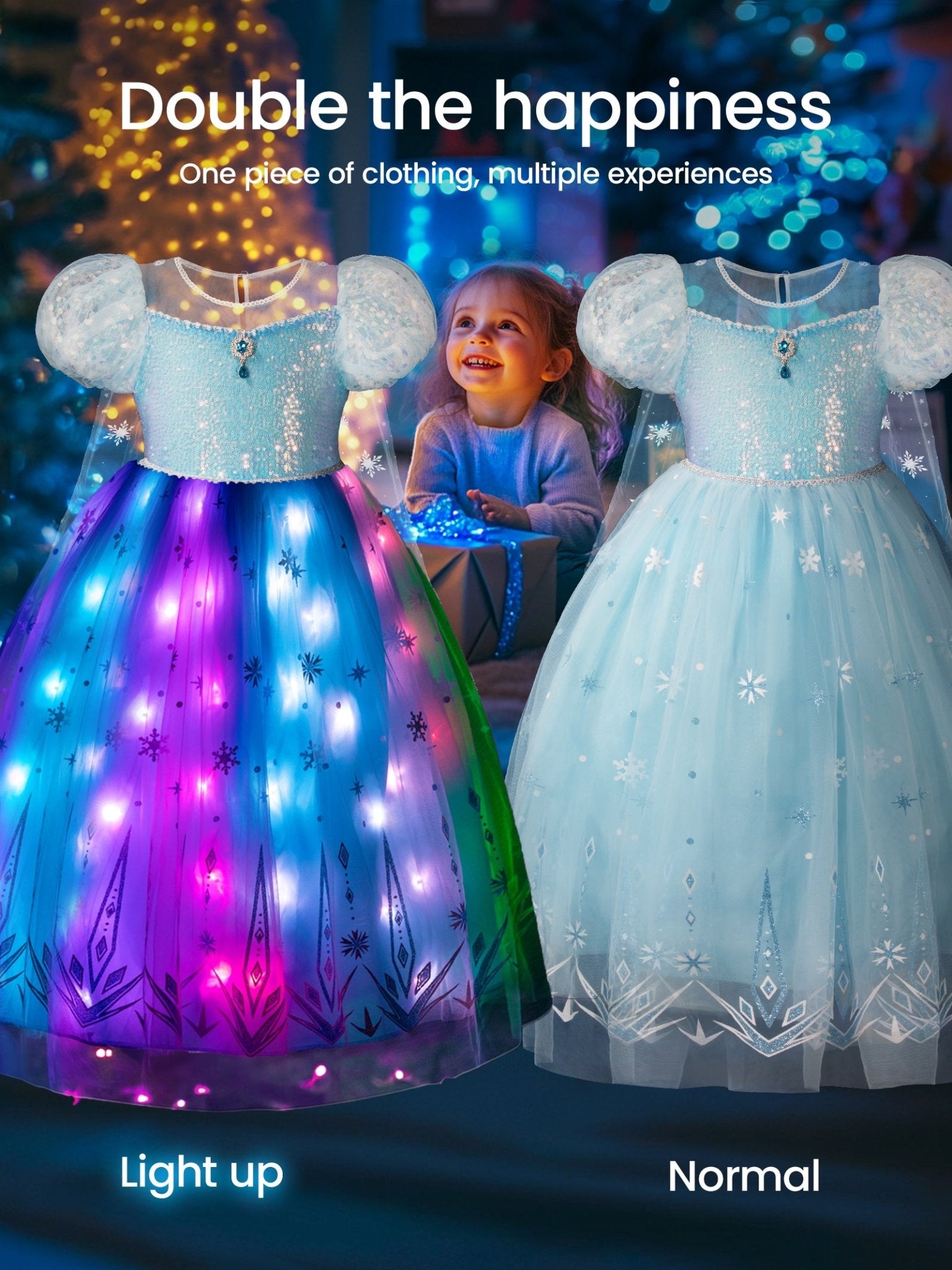 Multi - coloured Lights Glowing Princess Elsa Costumes for Little Girls - Uporpor