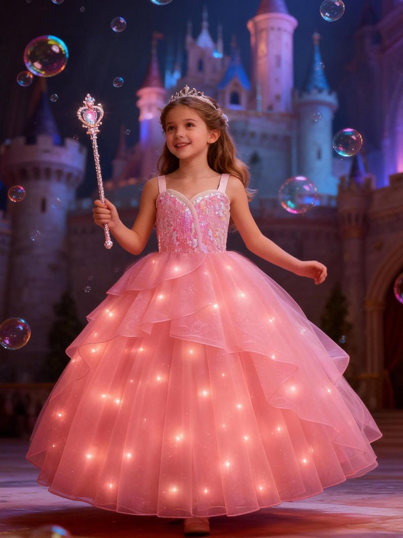 Pink Light Up Fairy Costume for Girls – Bubble Tulle Dress, 13-14Y