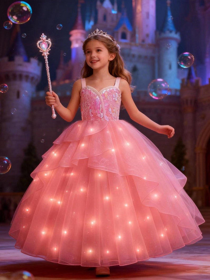 Pink Witch Glinda Costume for Girls Pink Bubble Tulle Dress - Uporpor