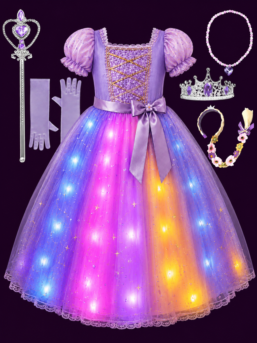 Rapunzel Girls Light up Princess Costume Dresses - Uporpor