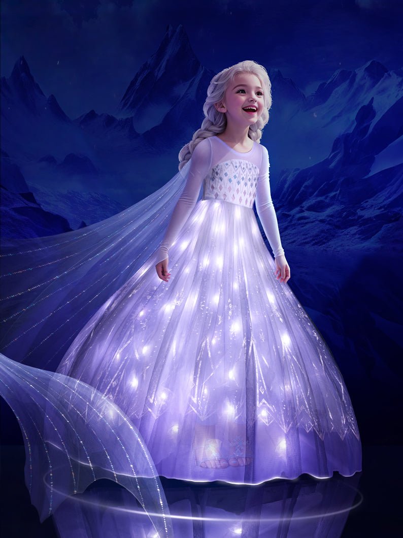 Vestido de princesa Elsa con luces LED para fiestas: vestido de
