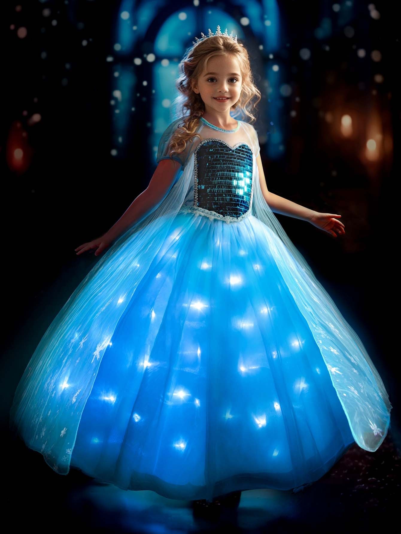 Sparkling LED Snow Princess Costume Dress for Girls - Uporpor