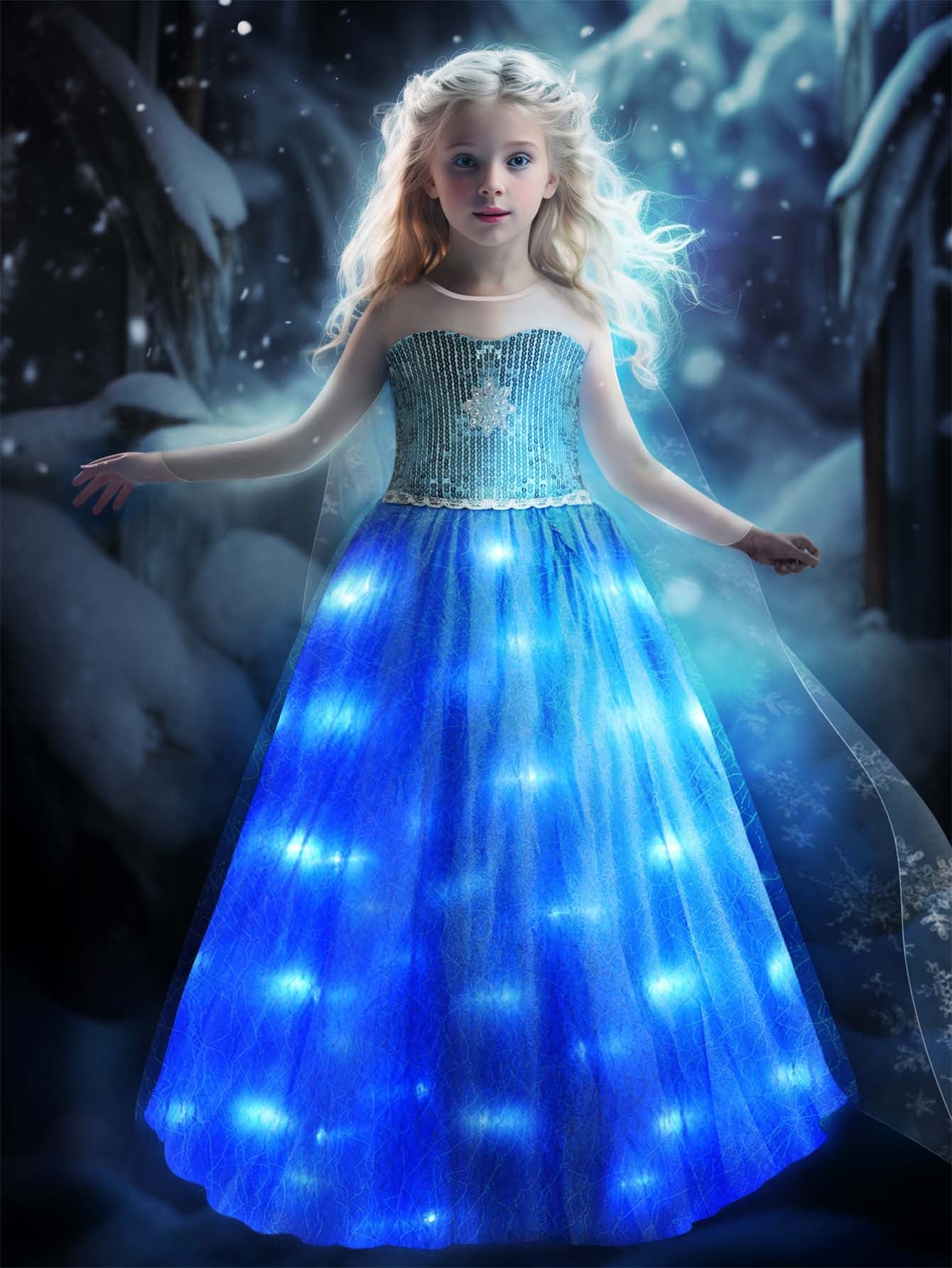 Sparkling Light - Up Snow Princess Party Dress for Girls - Uporpor