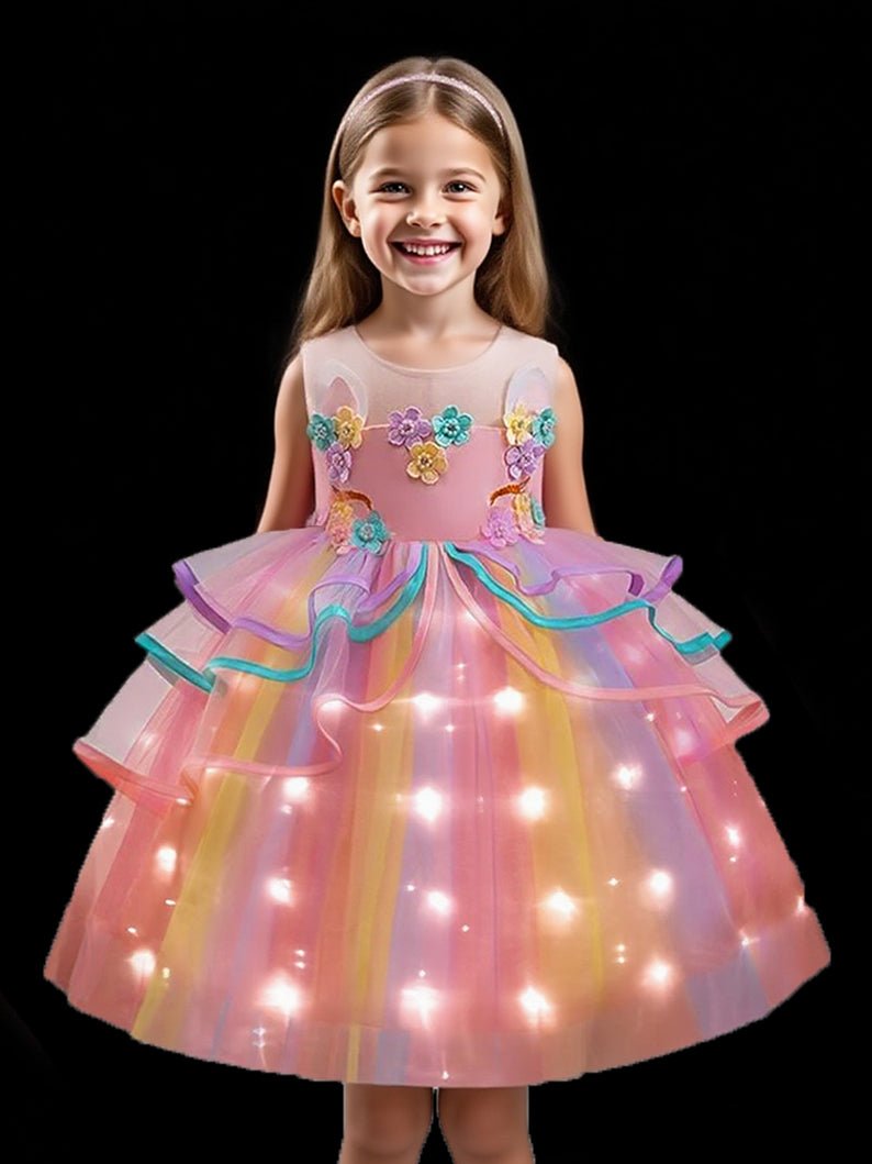 Unicorn Light Up Princess Dress Flower Girl Dress(short dress) - Uporpor