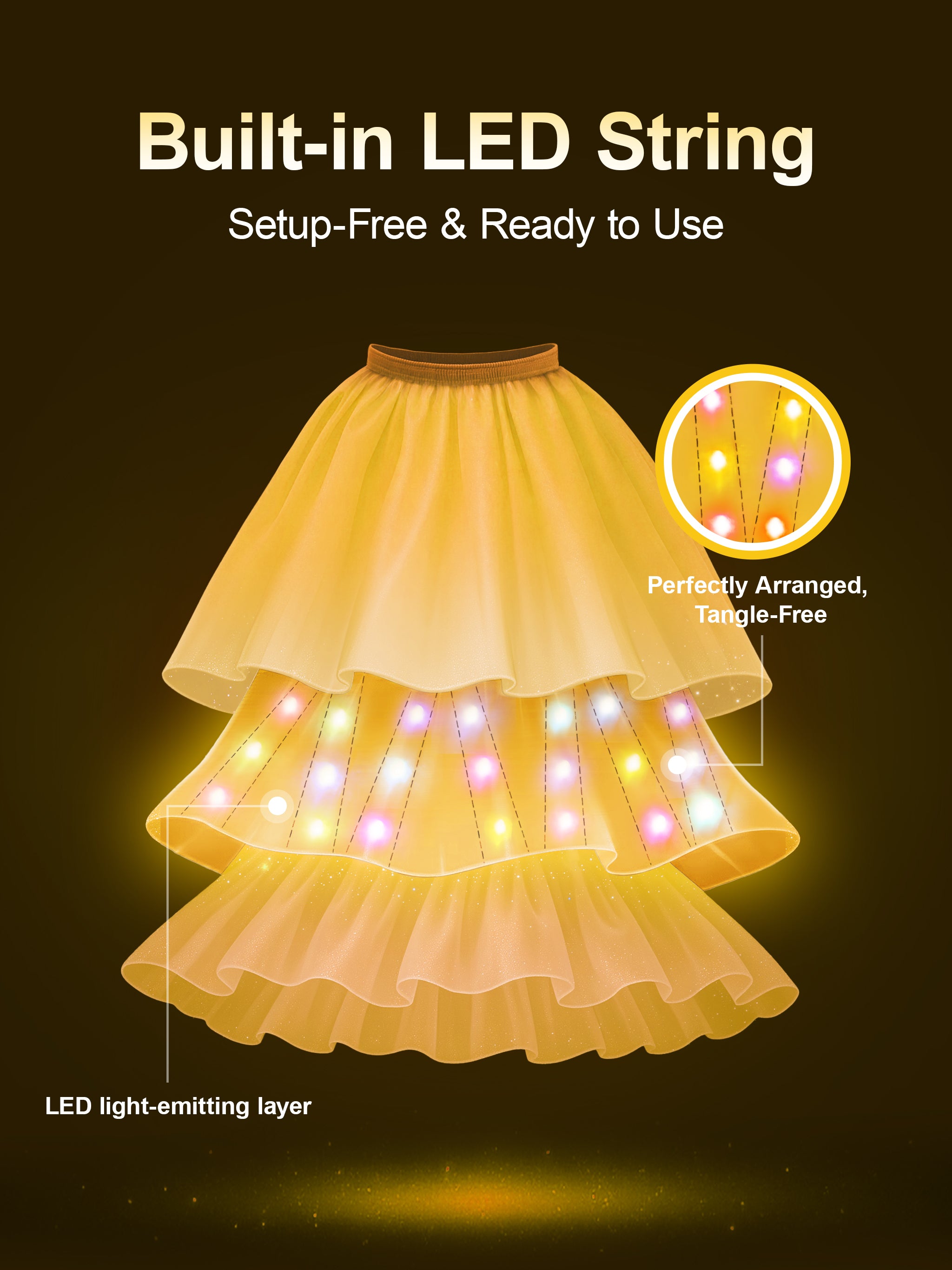 Golden Elegant Colorful Light Up Costume Set for Girls