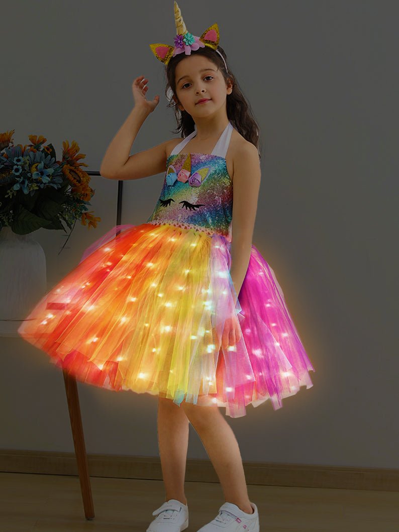 open lace back dress Unicorn Light Up Rainbow Princess TUTU open lace back dress Unicorn Light Up Rainbow Princess TUTU