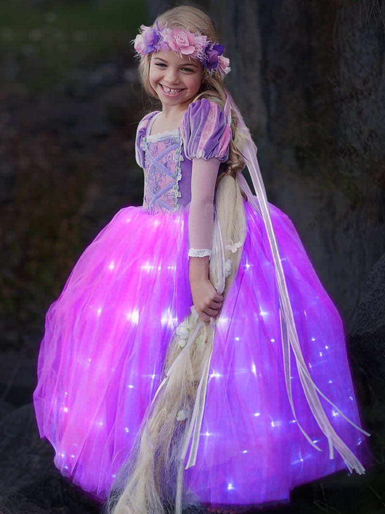 Glowing Princess Rapunzel Dresses Up Costume for Halloween Cosplay - Uporpor