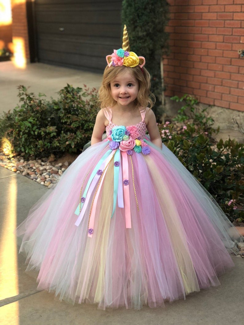 Light Up Girls Unicorn Princess Dress Costume For Birthday Party And More