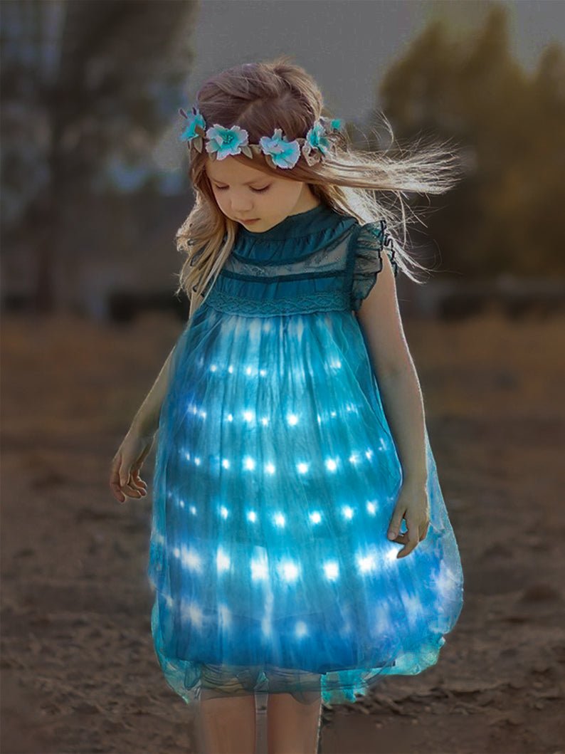 Light Up Little Girl Wedding Dress Green - Uporpor
