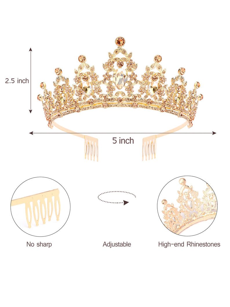 Champagne Crystal Tiaras Princess Crown with Comb for Girls Birthday Party - Uporpor - Uporpor