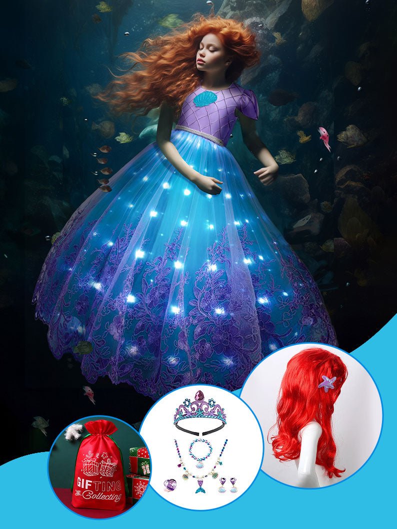 【Christmas set】 Glowing Costumes for Girls short-sleeve Mermaid Dress Princess Dress Party Outfit-Uporpor - Uporpor