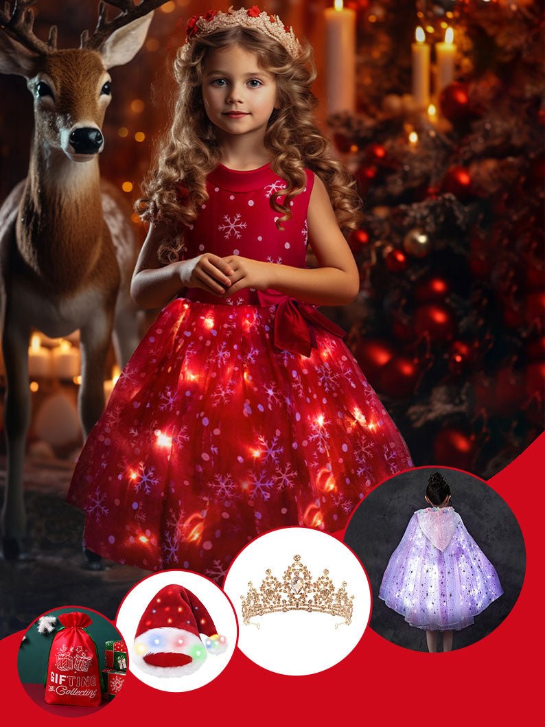 【Christmas set】 Light Up Snowflake Sleeveless Girls Christmas Princess Dress - Uporpor - Uporpor
