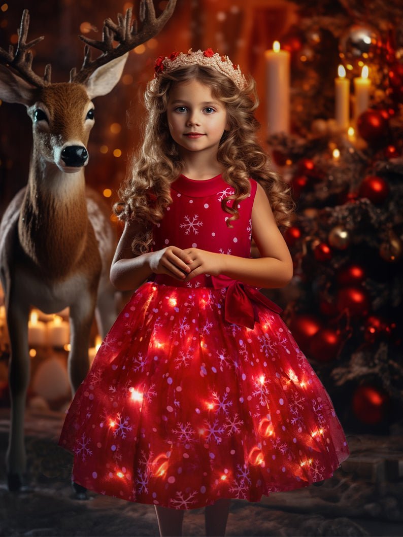 【Christmas set】 Light Up Snowflake Sleeveless Girls Christmas Princess Dress - Uporpor - Uporpor