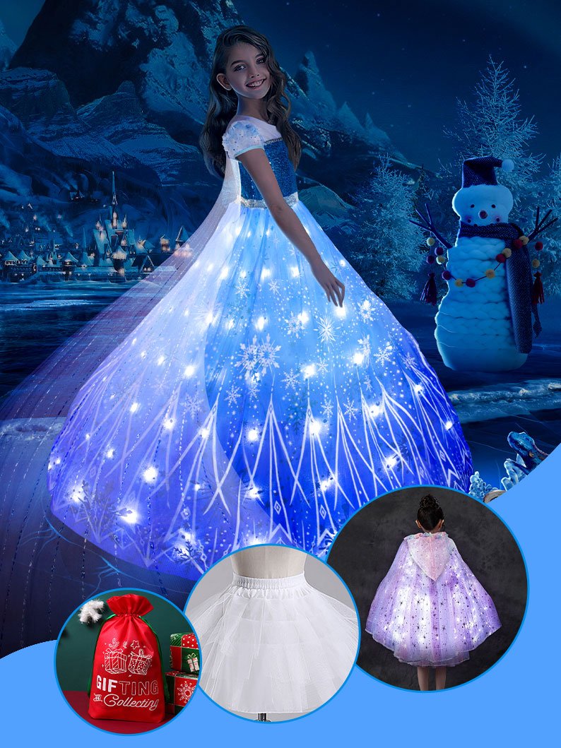 【Christmas set】Light Up Snow Princess Costume For Girl - Uporpor