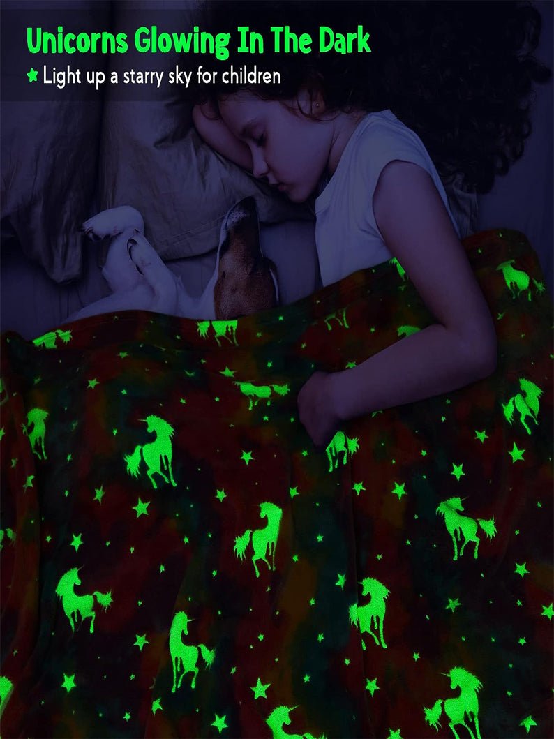 Glow In The Dark Unicorn Blanket - Soft Flannel Plush - Uporpor