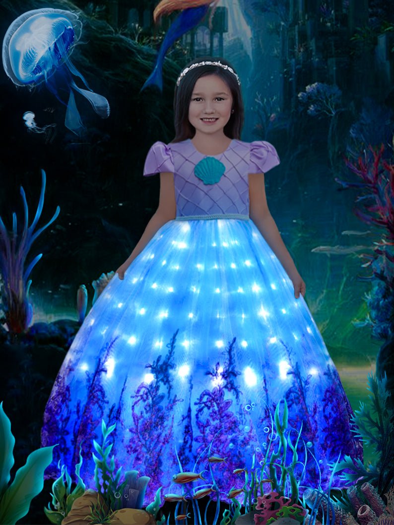 Glowing Costumes for Girls short-sleeve Mermaid Dress Princess Dress Party Outfit-Uporpor - Uporpor
