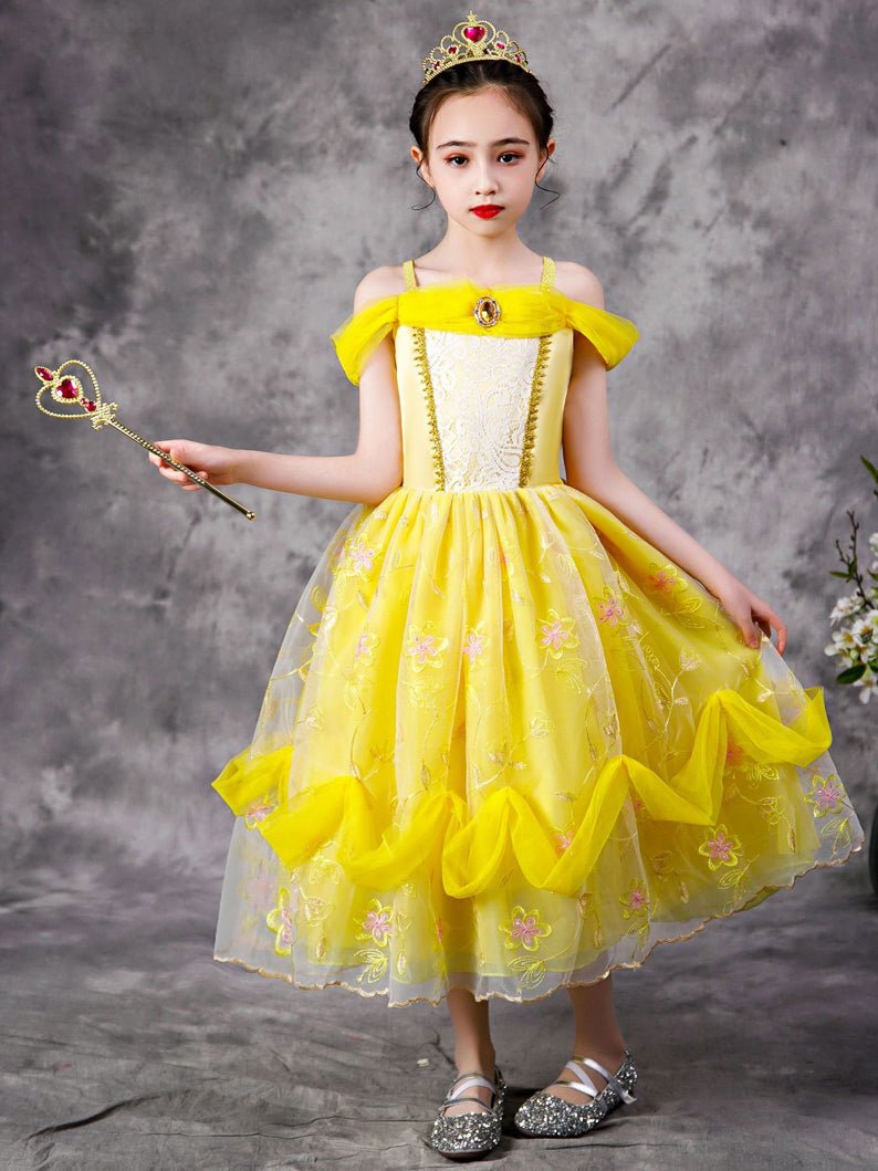 Glowing Short-sleeve Belle Princess Dress Up for Girls Costume Party ...