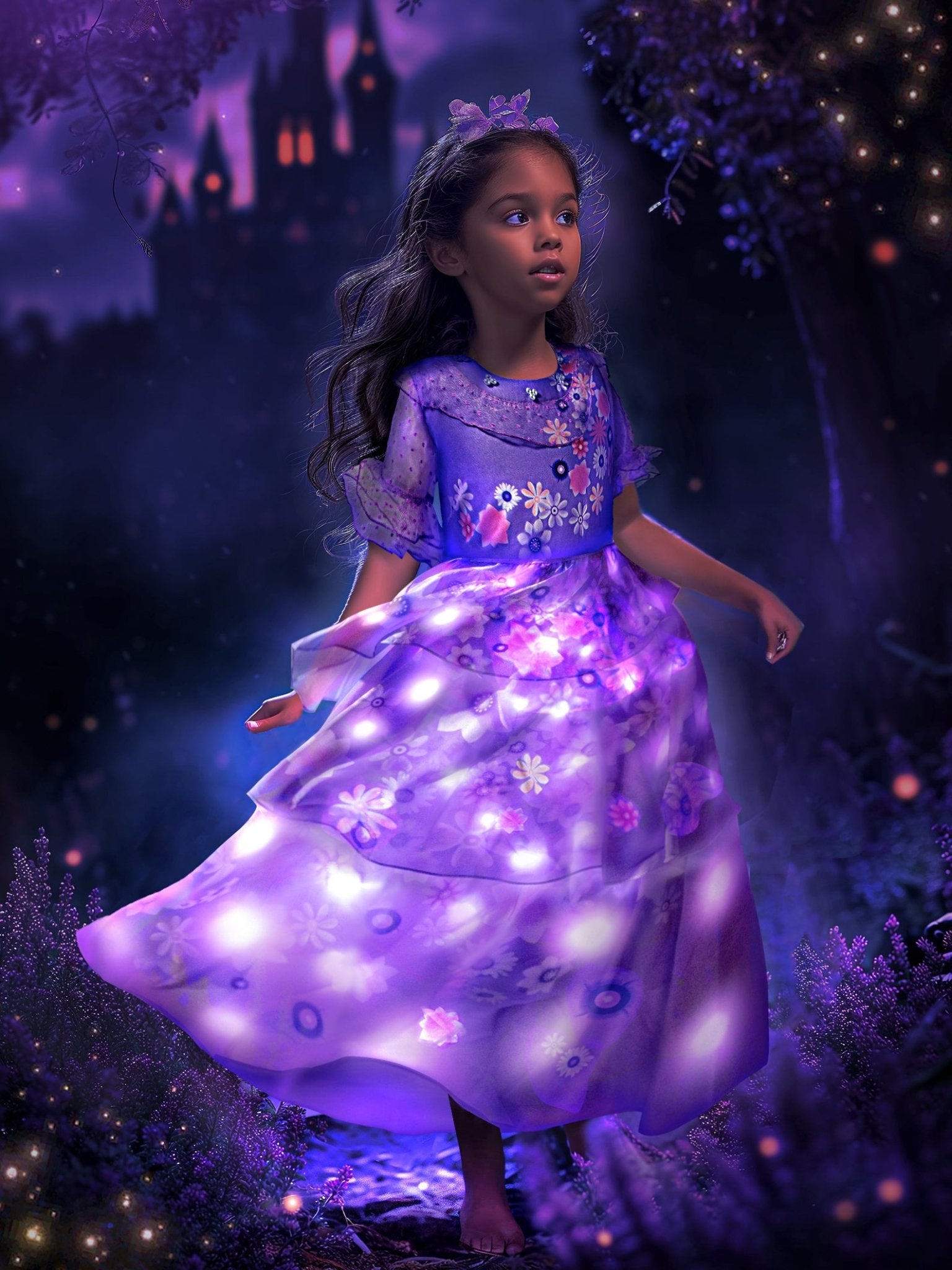 encanto isabela blue dress LED Flower Party Dress Little Girl Gift