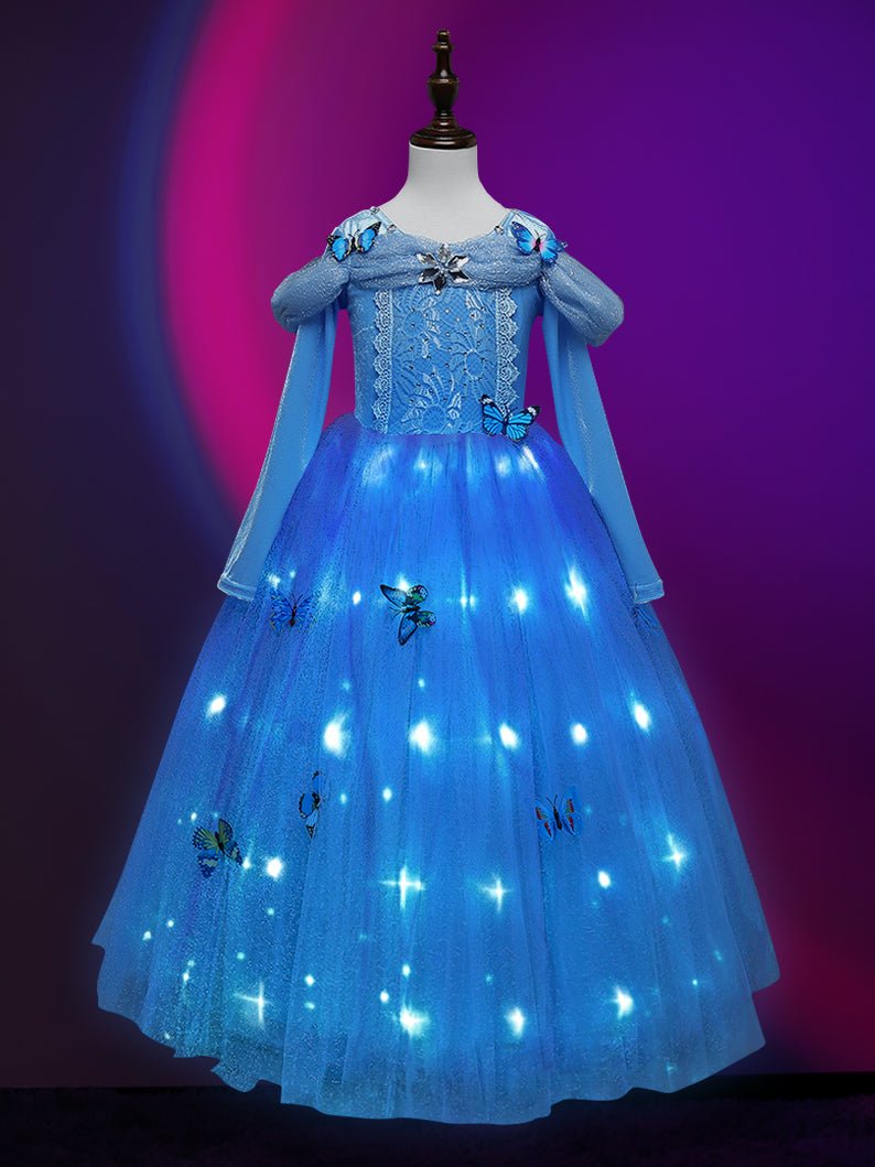 Light Up Cinderella Princess Long-Sleeve Dress Up Costume for Girls Halloween - UPORPOR - Uporpor