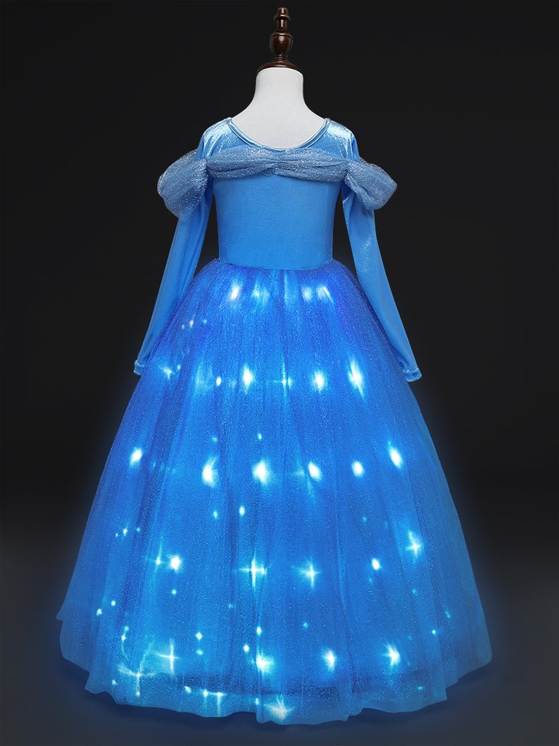 Light Up Cinderella Princess Long-Sleeve Dress Up Costume for Girls Halloween - Uporpor