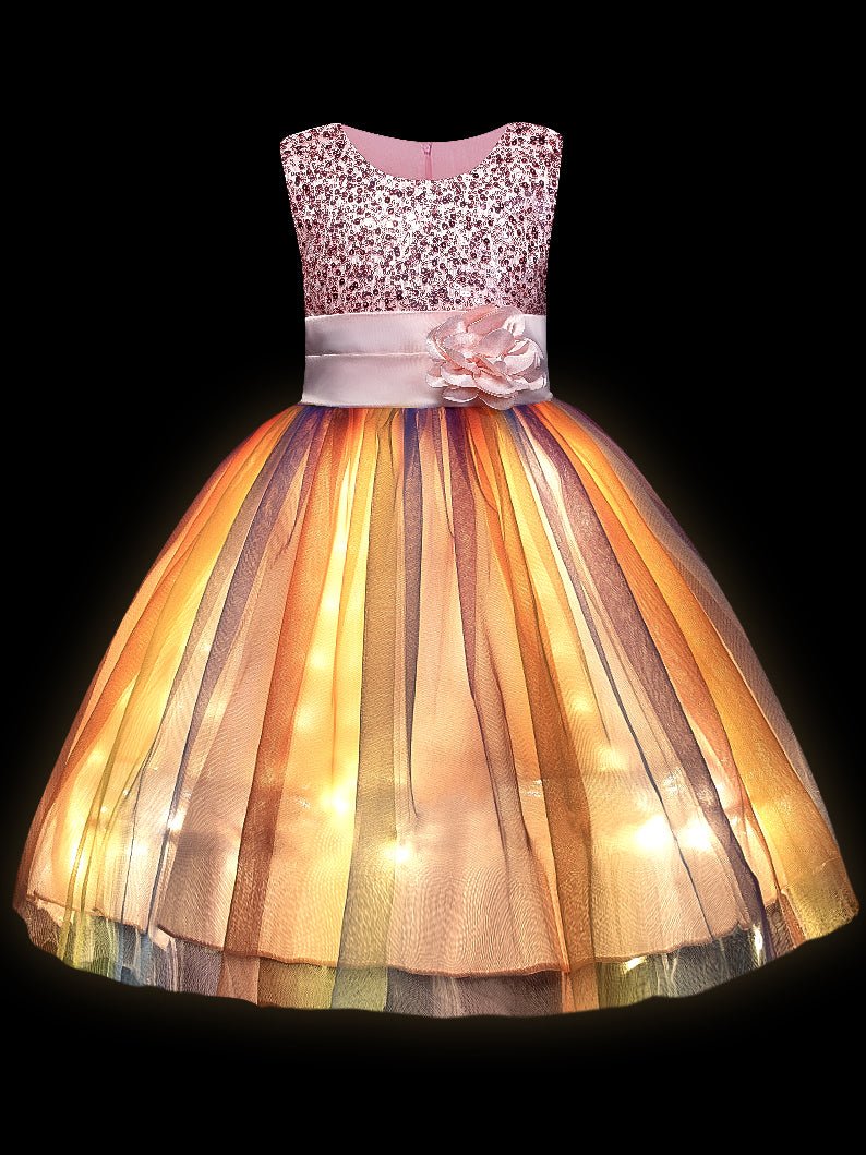 Light up Girls Sequin Rainbow Princess Party Dress - Uporpor - Uporpor