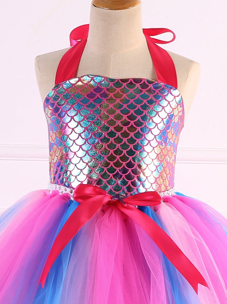 Light up Princess Mermaid Short-sleeve Dress for Girls Party -Uporpor