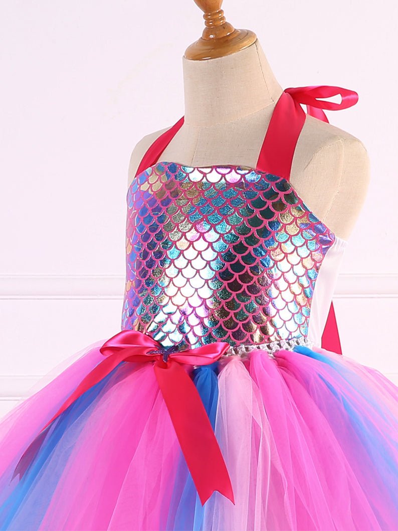 Light up Princess Mermaid Short-sleeve Dress for Girls Party -Uporpor