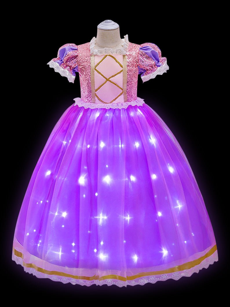 Light Up Rapunzel Princess Puff Sleeve Embroidery Sequins dress for Girls Party - Uporpor - Uporpor