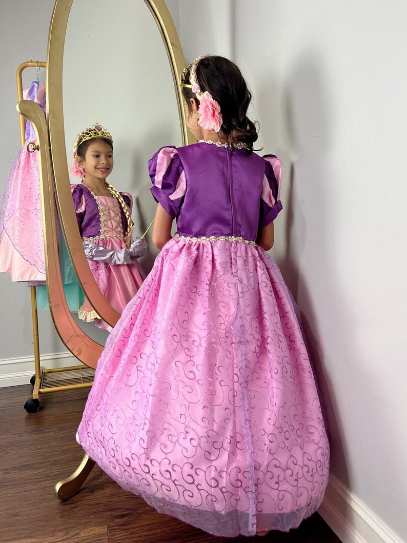 Light Up Rapunzel Princess Puff Sleeve Midi dress for Girls Party - Uporpor