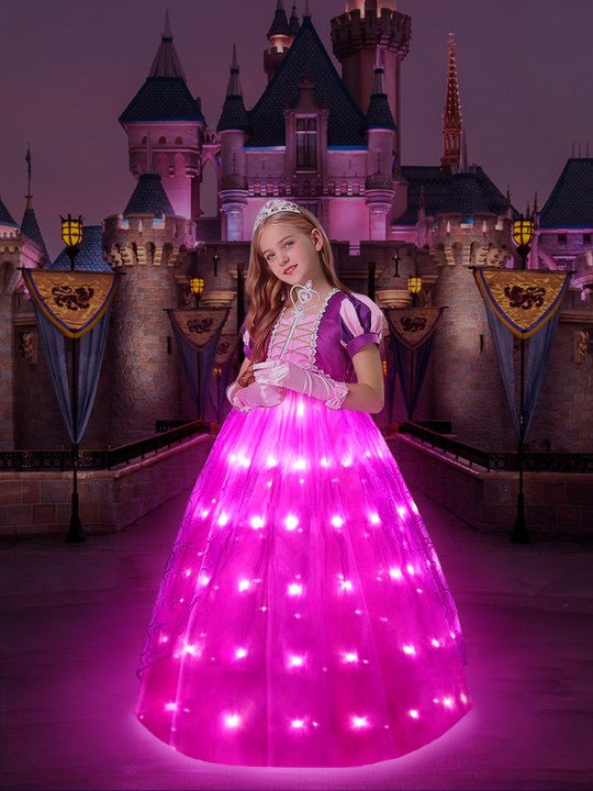 Light Up Rapunzel Princess Puff Sleeve Midi dress for Girls Party