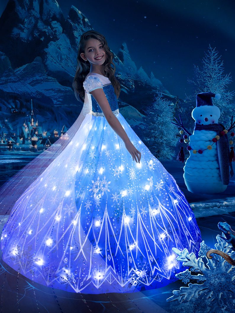 Glowing Princess Elsa Dress Costume Birthday Party Dress for Toddler