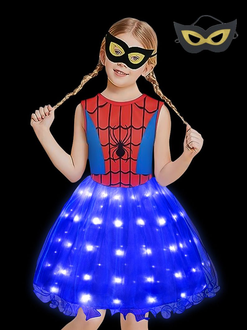 Light-up Spider-Girl Costume Dress with Super Hero Mask for Party - UPORPOR - Uporpor