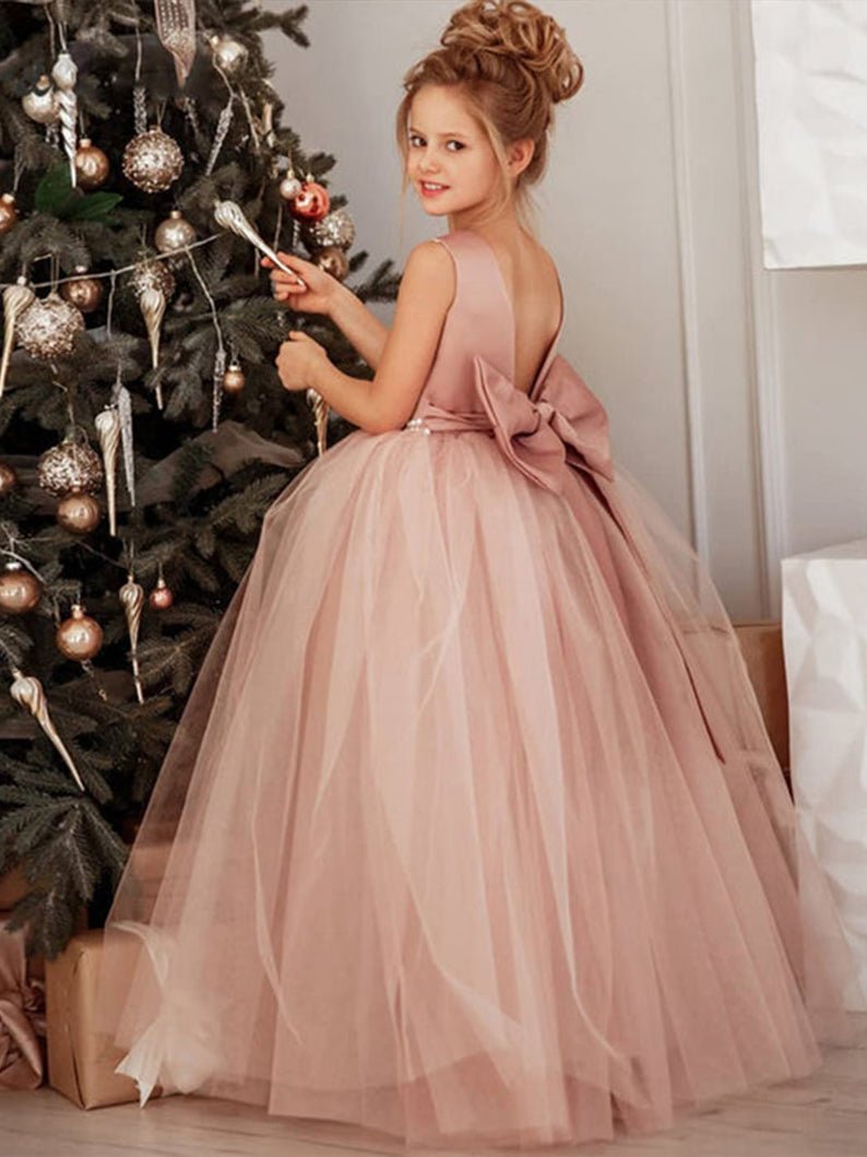 Cute Sleeveless Floral Lace Champagne Flower Girl Dress – misshow.com