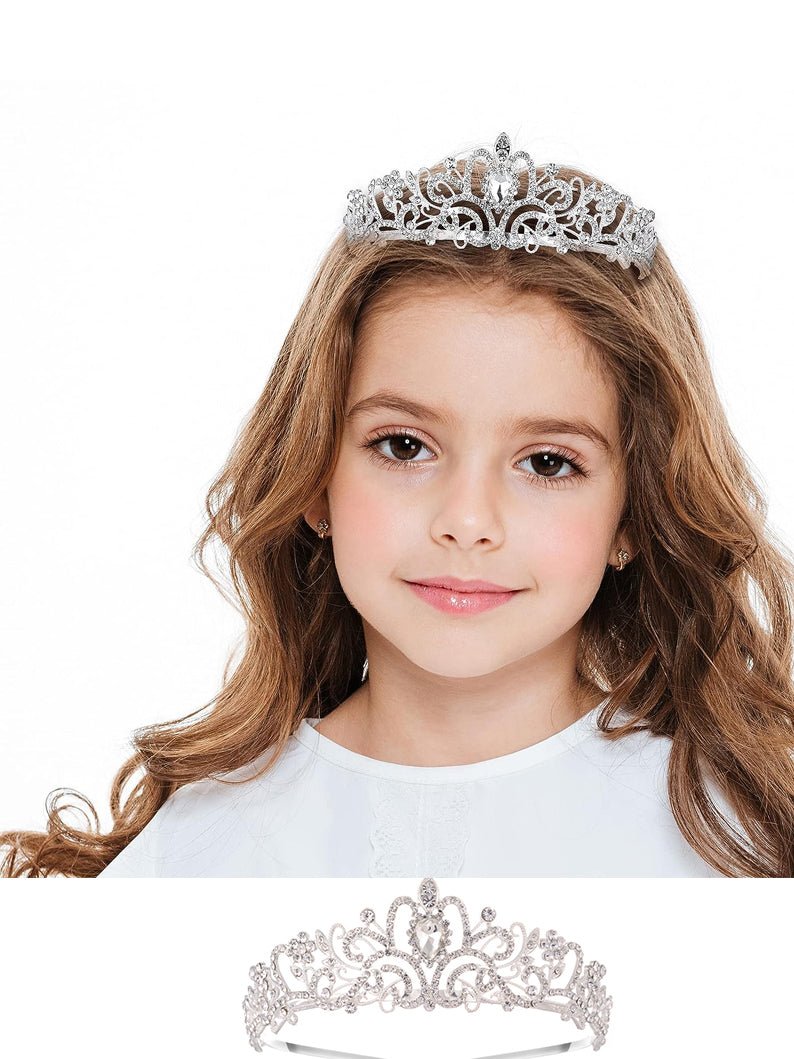 Silver Crystal Tiara Crown Headband Princess Crown with combs for Girls Party - Uporpor