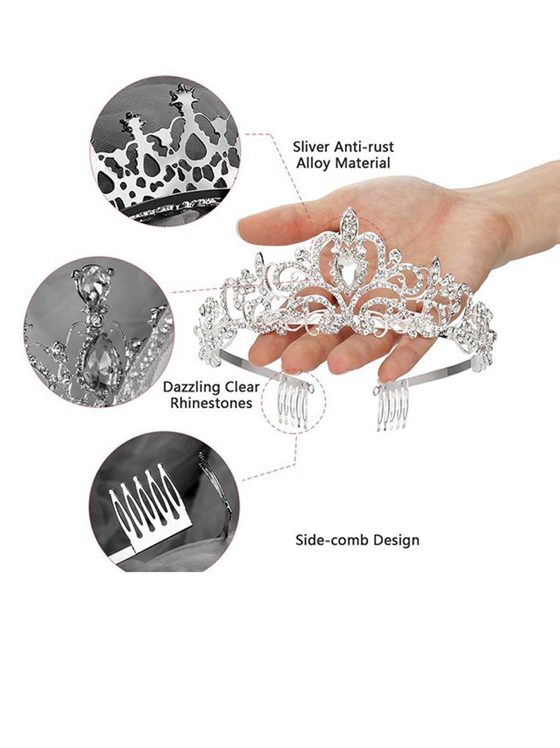 Silver Crystal Tiara Crown Headband Princess Crown with combs for Girls Party - Uporpor