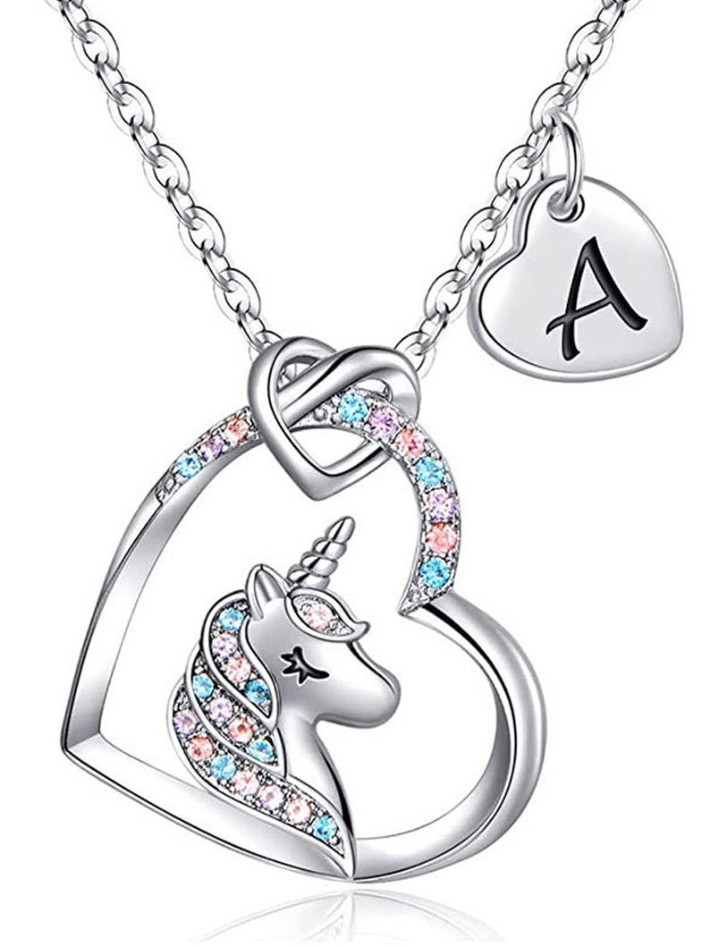 Unicorns Gifts for Girls Letter A Gold CZ Heart Pendant Necklaces - Uporpor